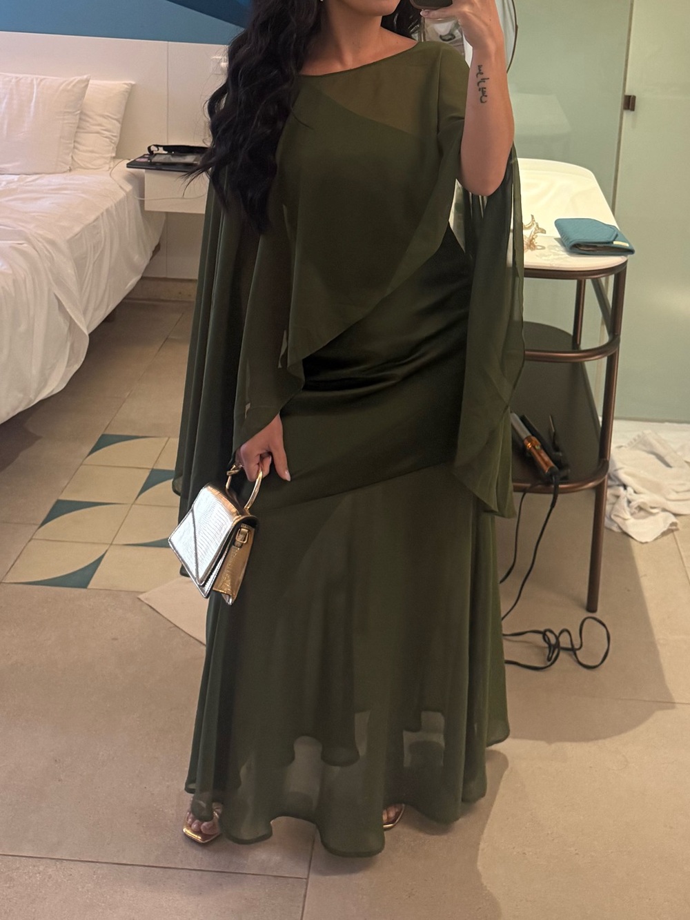 Elegant Olive Green chiffon cape